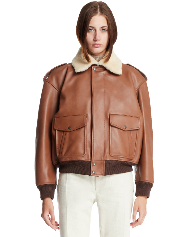 Оригінальна Brown Leather Bomber Jacket Saint laurent