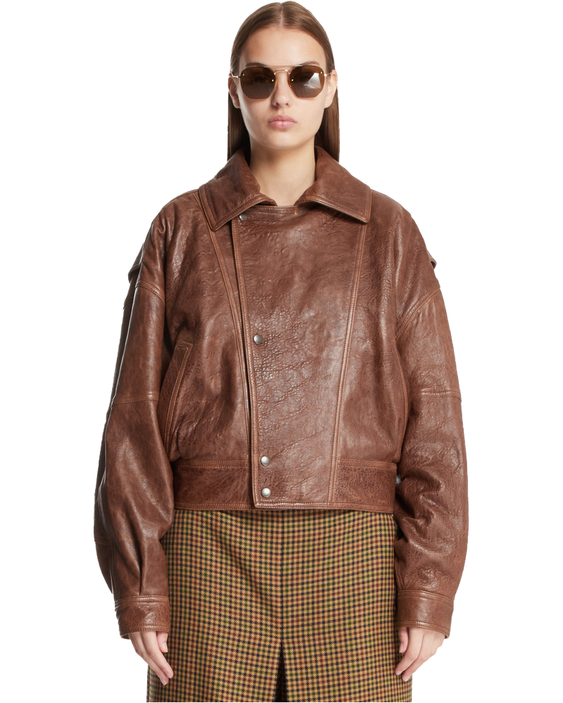 Оригінальна Brown Leather Short Bomber With Zip Saint laurent
