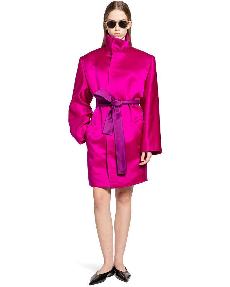 Boxy Belted Coat In Silk Satin Saint laurent оригінал – Купити в Україні