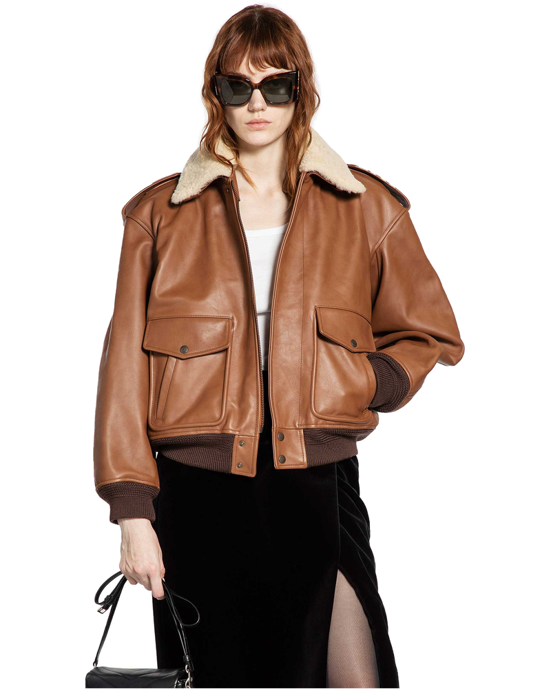Bomber In Grained Leather And Shearling Saint laurent – Гарантія оригінальності