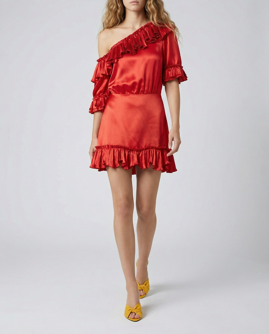 Ruffled Silk Satin Dress Saint laurent оригінал – Купити в Україні – вид ззаду