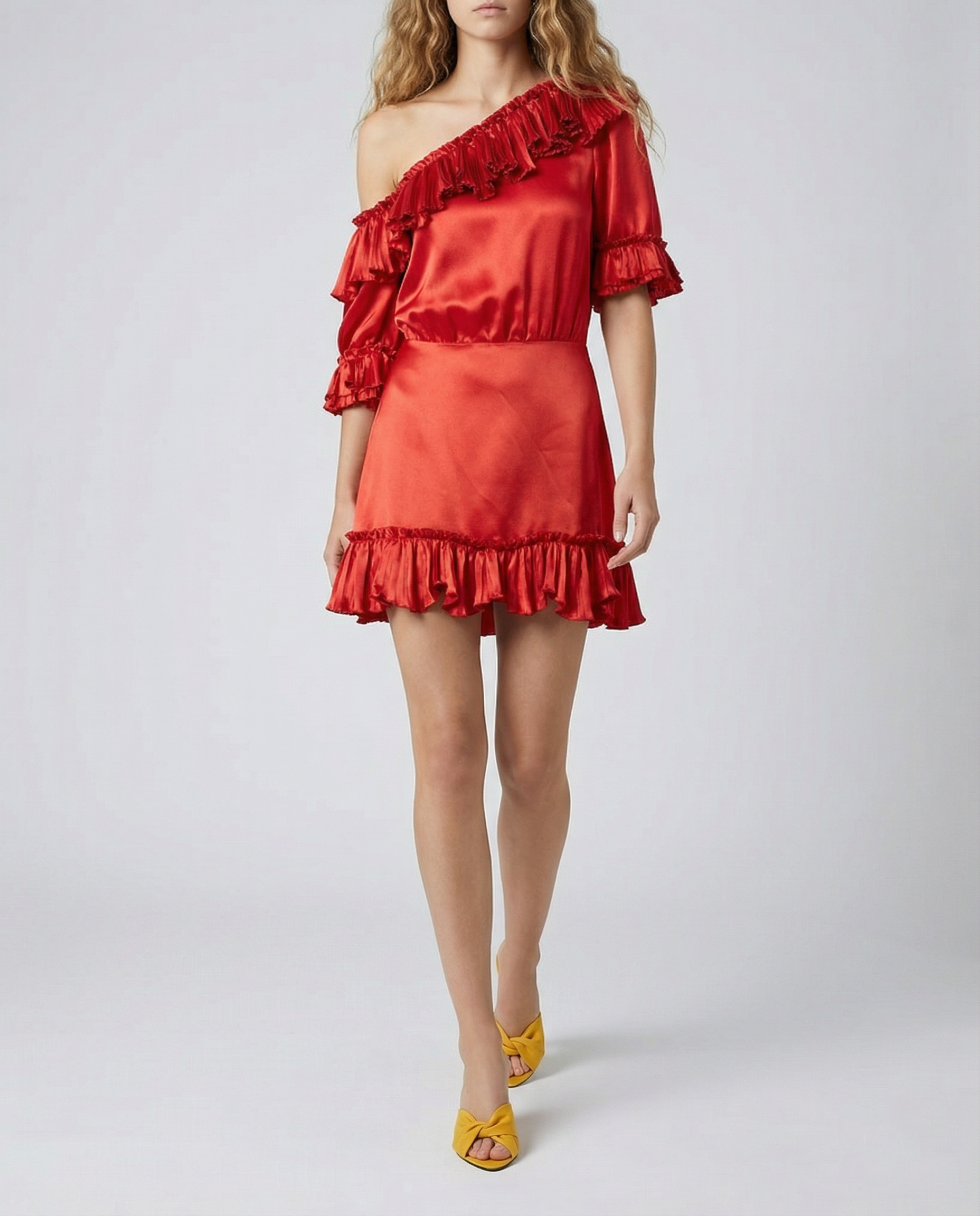 Ruffled Silk Satin Dress Saint laurent оригінал – Купити в Україні – вид ззаду