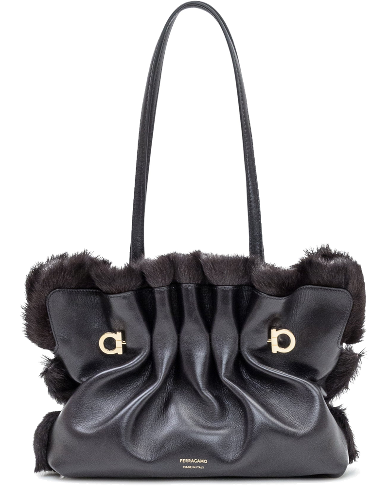 Soft Sh Black Leather And Fur Bag Salvatore ferragamo оригінал – Купити в Україні