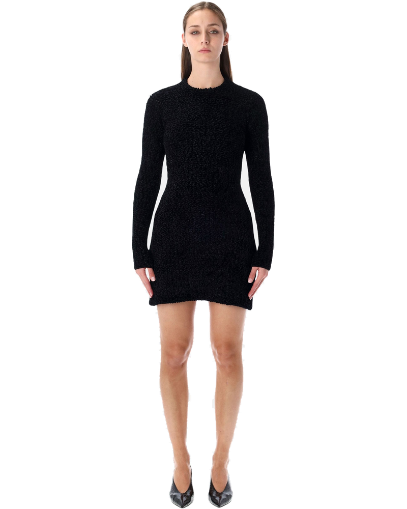 Оригінальна Black Short Astrakhan Effect Knit Dress Salvatore ferragamo