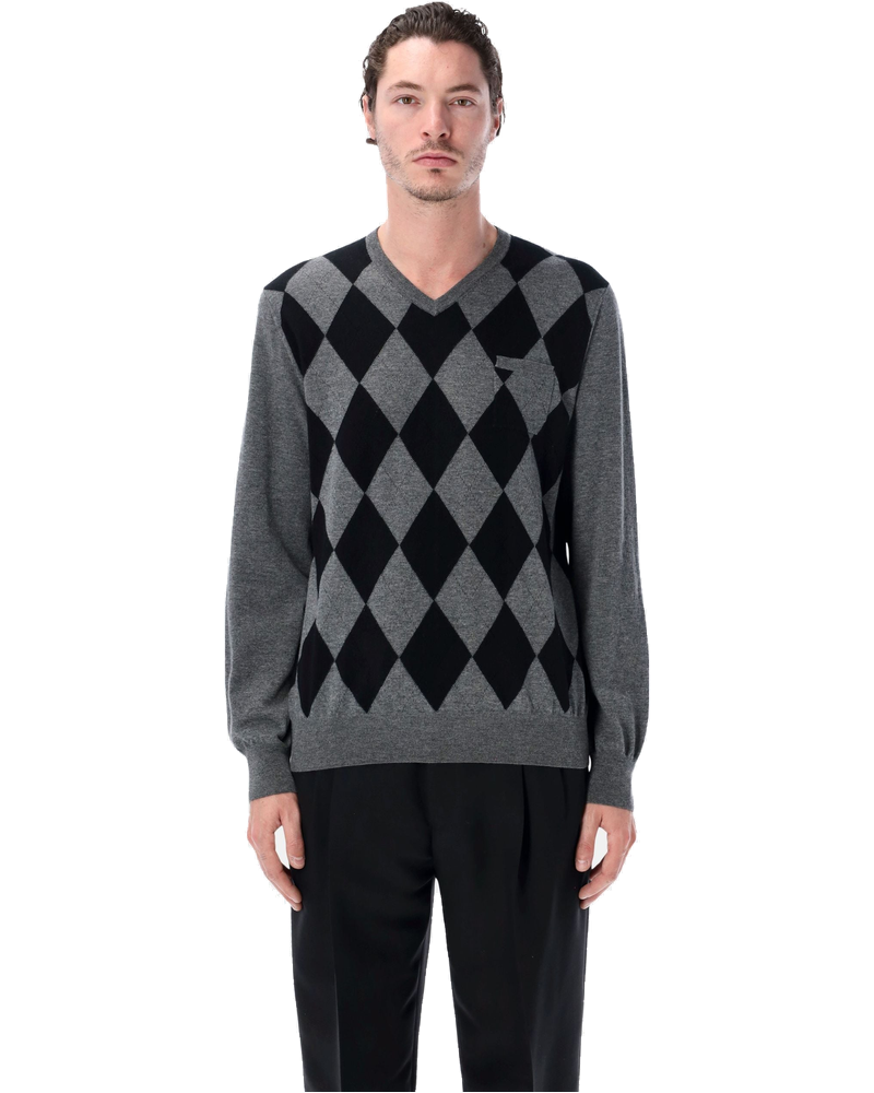Grey Virgin Wool Argyle V Neck Sweater Salvatore ferragamo оригінал – Купити в Україні