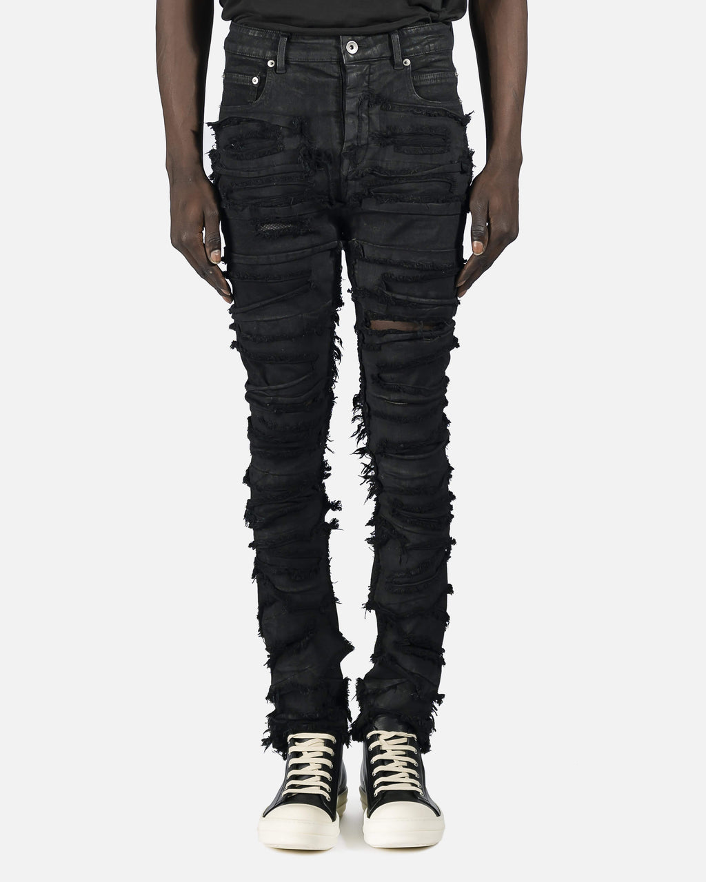 Slashed Detroit Cut Denim In Black Rick owens оригінал – Купити в Україні – боковий вид