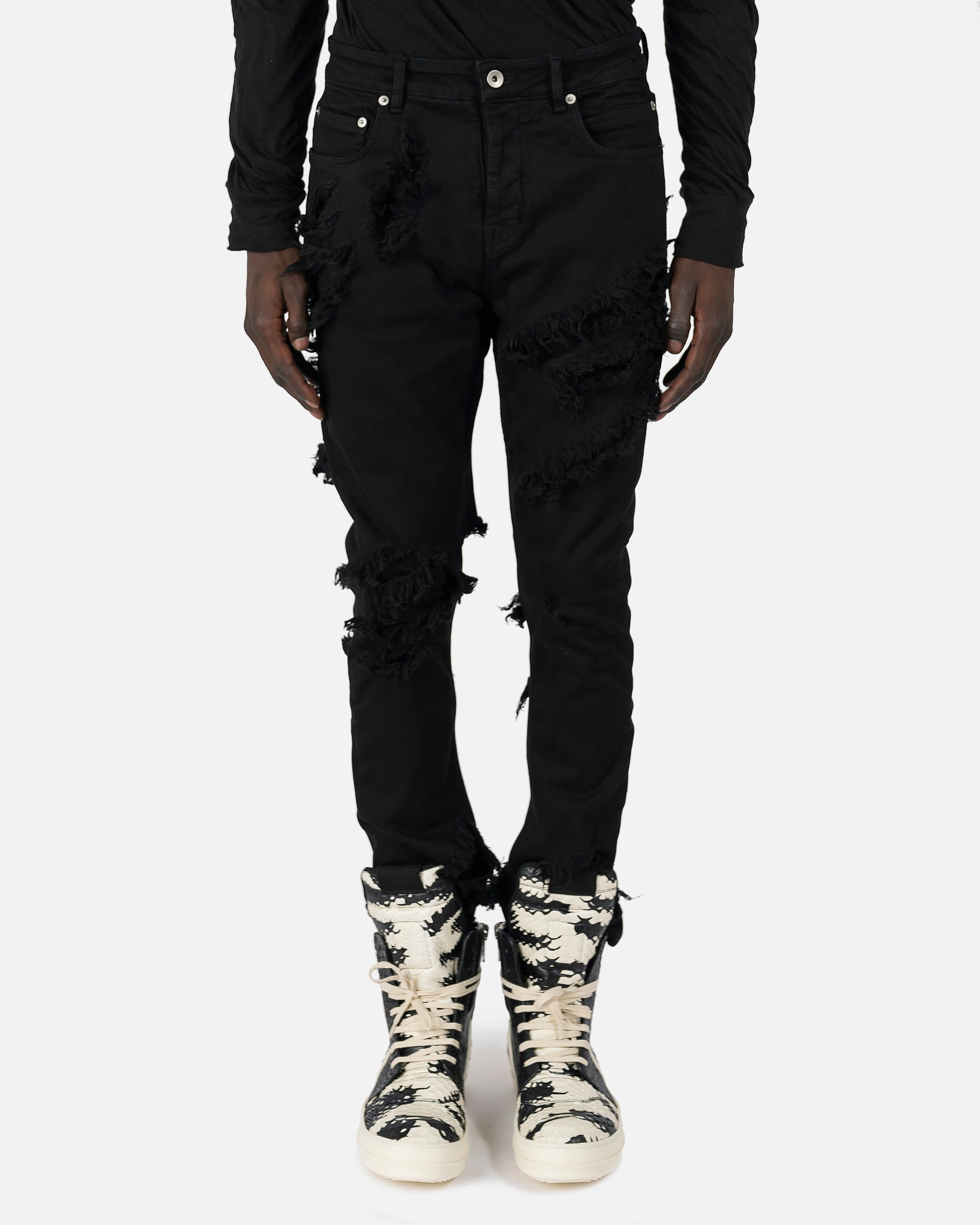 Slashed Detroit Cut Denim In Black Rick owens оригінал – Купити в Україні – боковий вид