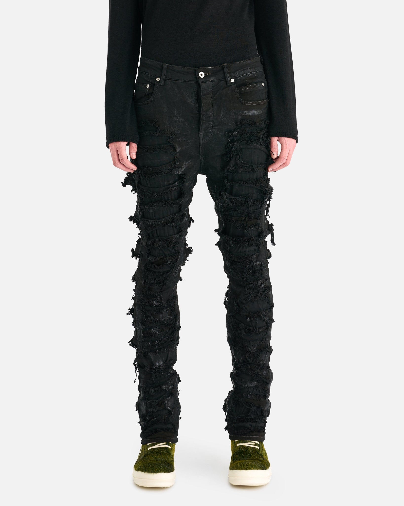 Slashed Detroit Cut Denim In Black Rick owens оригінал – Купити в Україні – боковий вид