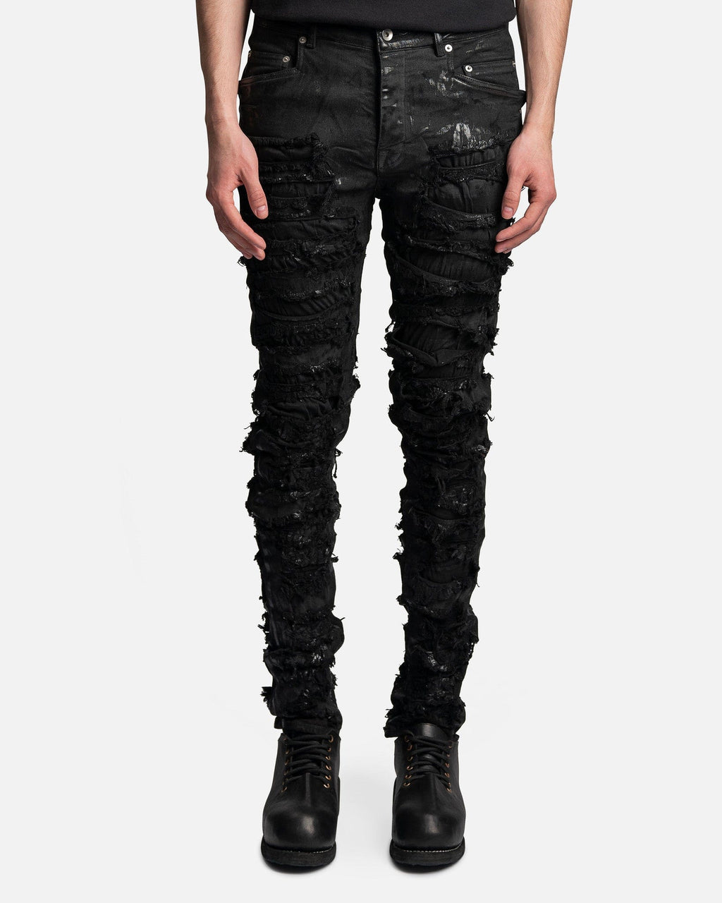 Slashed Tyrone Cut Denim In Black Foil Rick owens – Гарантія оригінальності – боковий вид