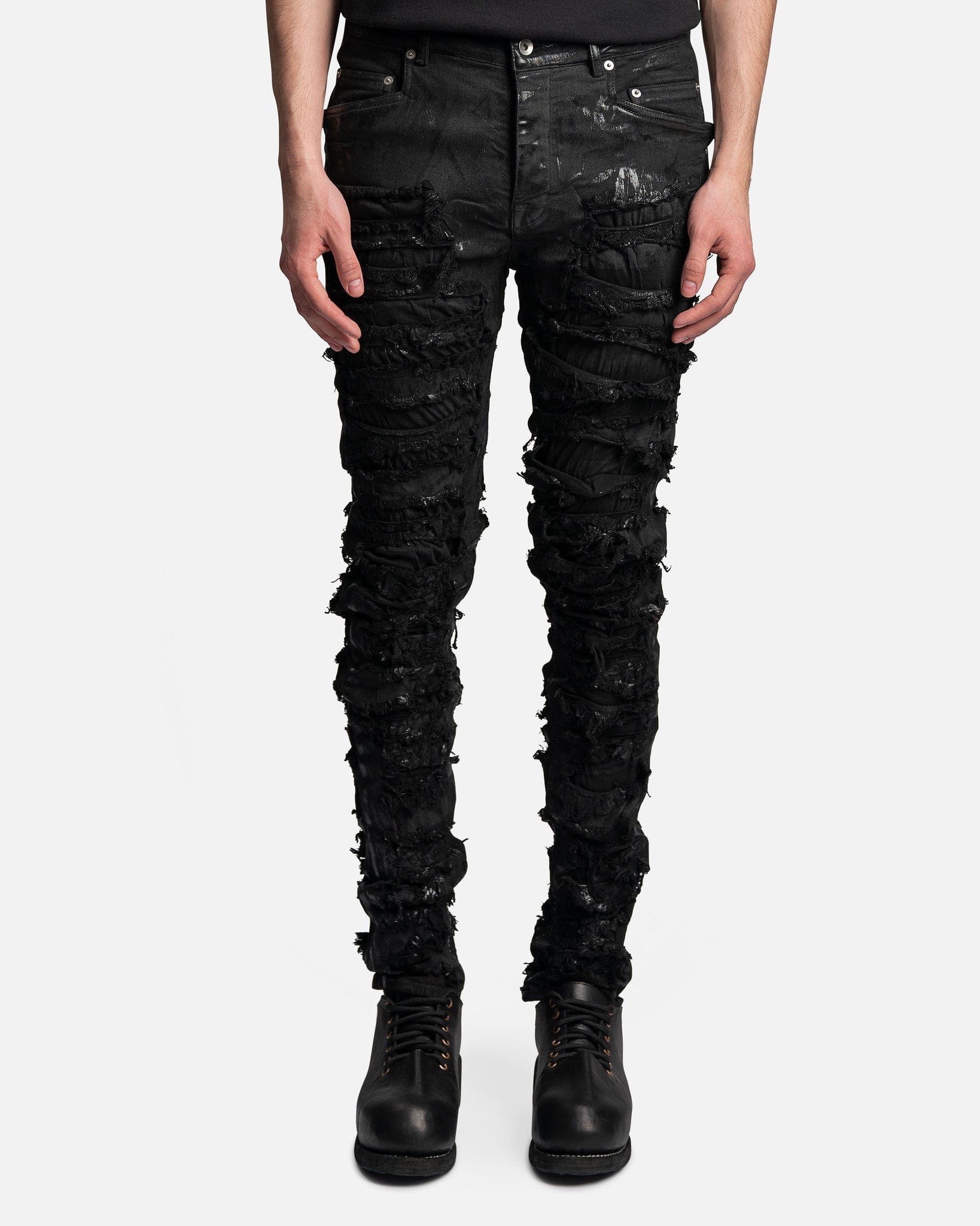 Slashed Tyrone Cut Denim In Black Foil Rick owens – Гарантія оригінальності – боковий вид