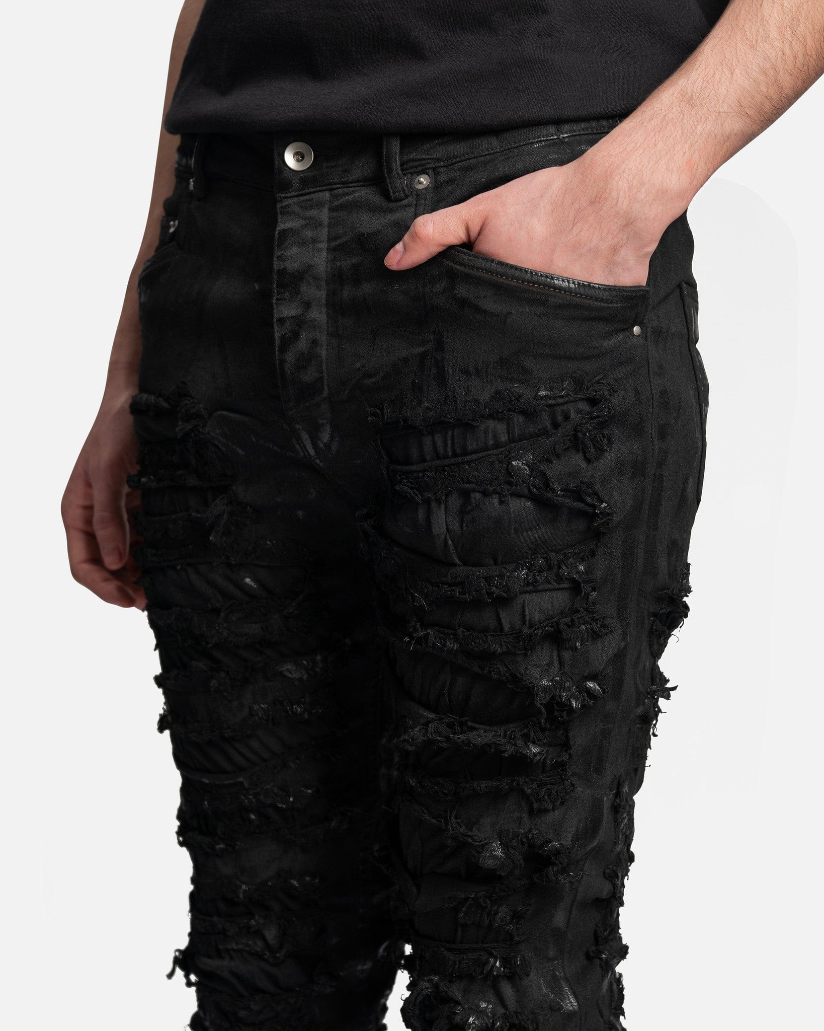 Slashed Tyrone Cut Denim In Black Foil Rick owens – Гарантія оригінальності – збільшений вид
