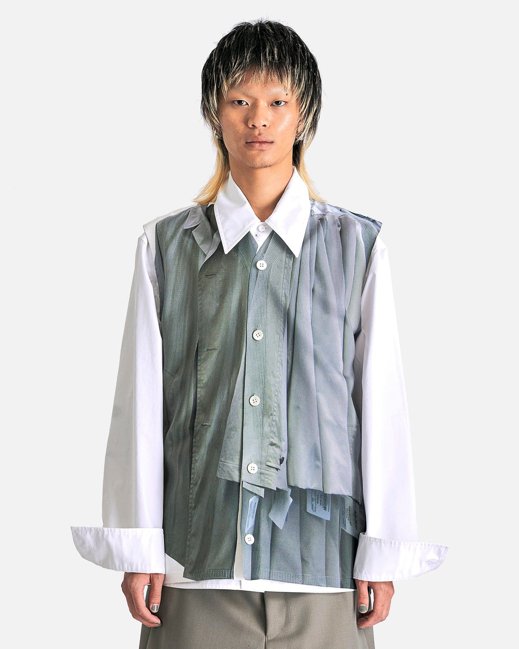 Sleeveless Superimposed Button-Up Shirt In Multi Comme des garcons оригінал – Купити в Україні – боковий вид