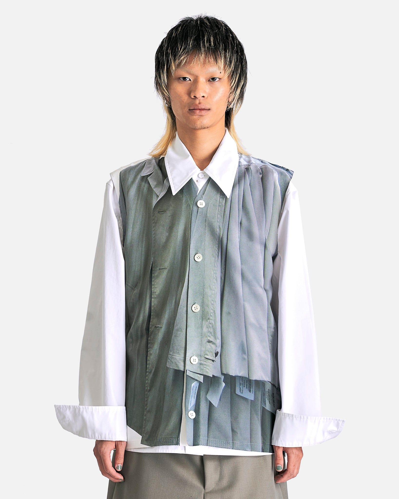 Sleeveless Superimposed Button-Up Shirt In Multi Comme des garcons оригінал – Купити в Україні – боковий вид