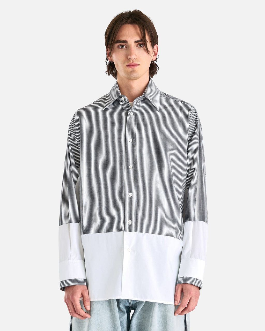 Оригінальна Spliced Long-Sleeved Shirt In Dark Grey Maison margiela – боковий вид