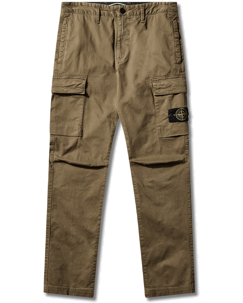 Оригінальна Mens Organic Cotton Stretch Broken Twill Old Effect Cargo Pants Military Green Stone island