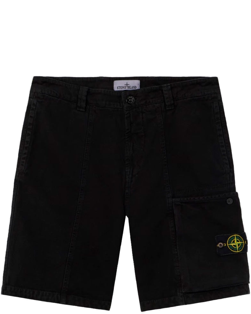 Black Panama Cotton Cargo Short Pants With Old Effect Stone island – Гарантія оригінальності