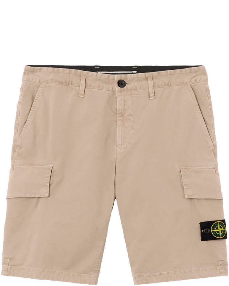 Slim Beige Cargo Shorts With Asymmetrical Seams And Old Effect Stone island оригінал – Купити в Україні
