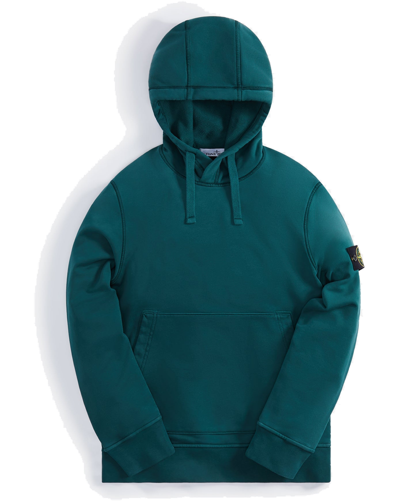 Оригінальна Brushed Cotton Fleece Garment Dyed Hoodie Bottle Green Stone island