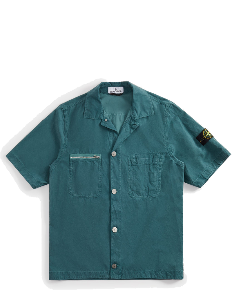 Garment Dyed Cupro Cotton Twill Shirt Bottle Green Stone island оригінал – Купити в Україні
