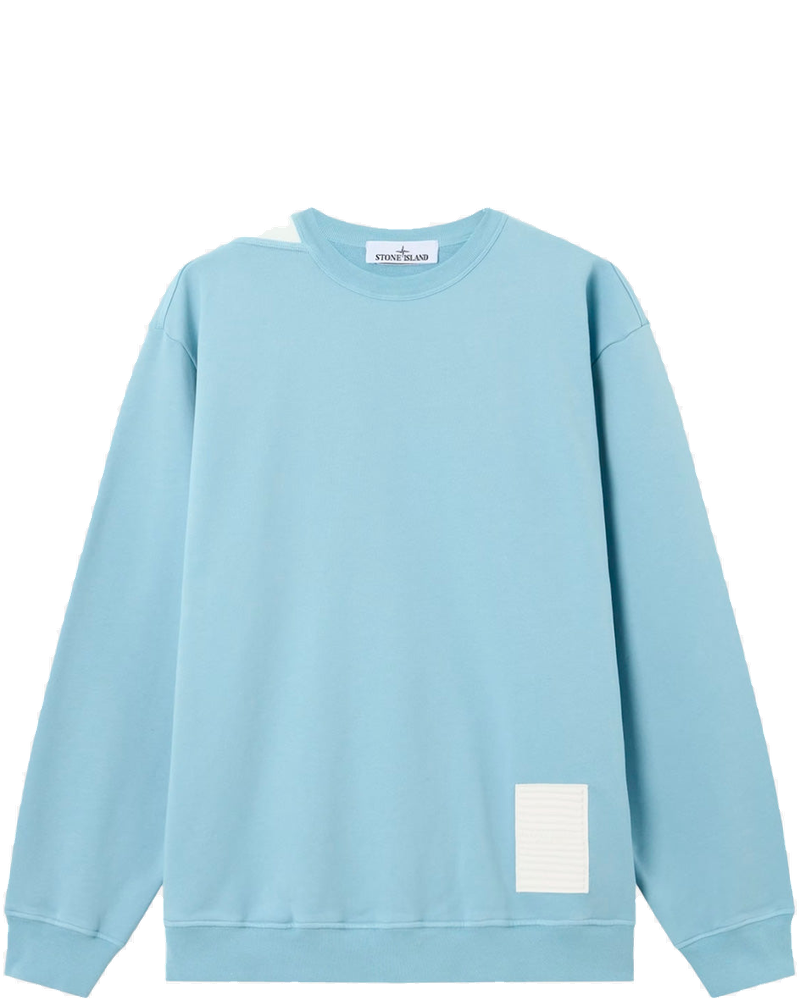 Оригінальна Light Blue Cotton Fleece Marina Crewneck Sweatshirt With Reflective Applique Stone island