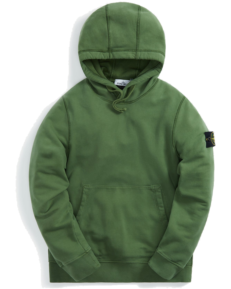 Оригінальна Brushed Cotton Fleece Garment Dyed Hoodie Olive Stone island