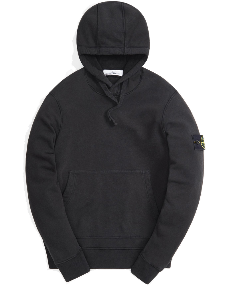 Brushed Cotton Fleece Garment Dyed Hoodie Black Stone island оригінал – Купити в Україні
