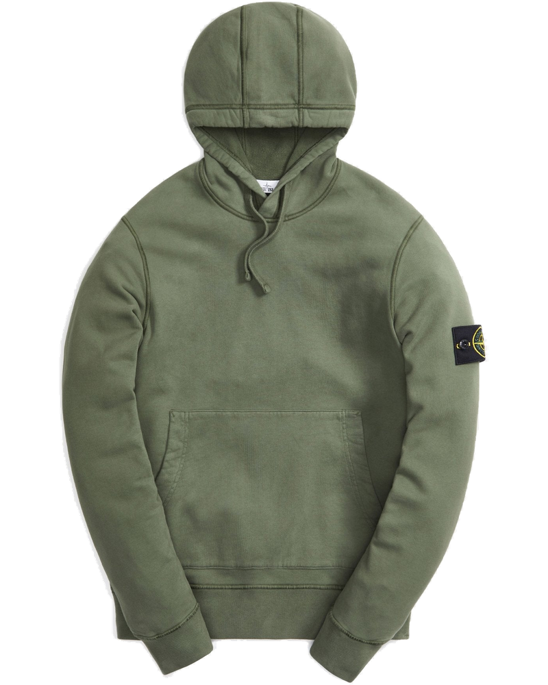 Brushed Cotton Fleece Garment Dyed Hoodie Sage Stone island оригінал – Купити в Україні