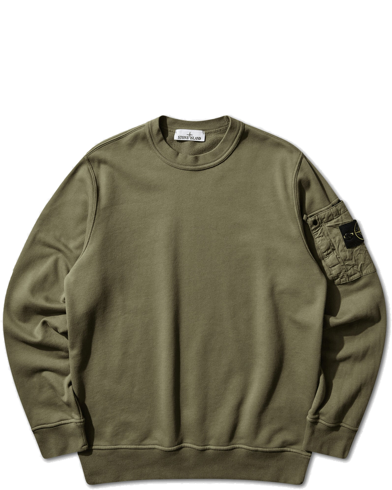 Mens Cotton Fleece Pocket Crewneck Sweatshirt Military Green Stone island – Гарантія оригінальності
