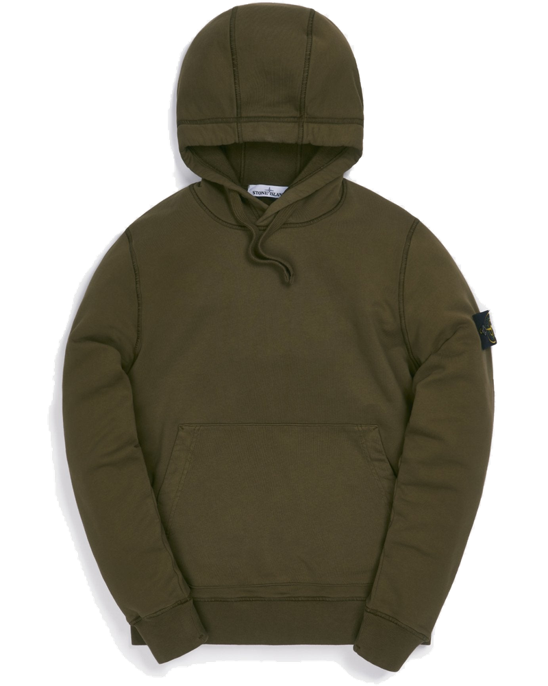 Оригінальна Cotton Fleece Garment Dyed Hooded Sweatshirt Olive Stone island