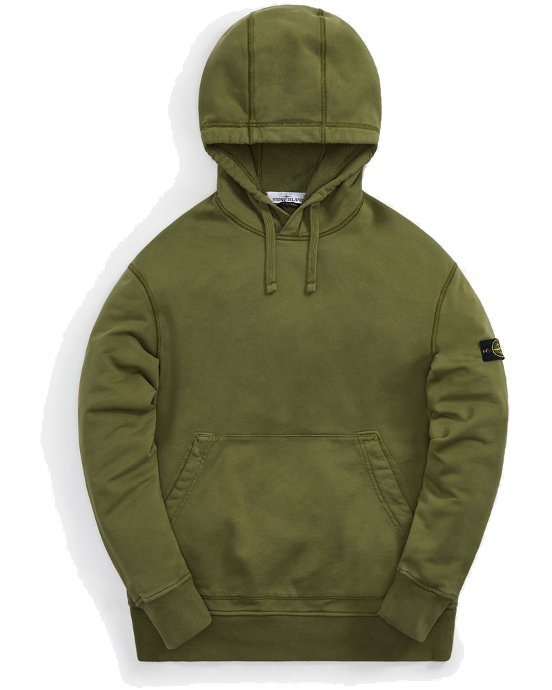 Оригінальна Cotton Fleece Garment Dyed Hooded Sweatshirt Olive Stone island