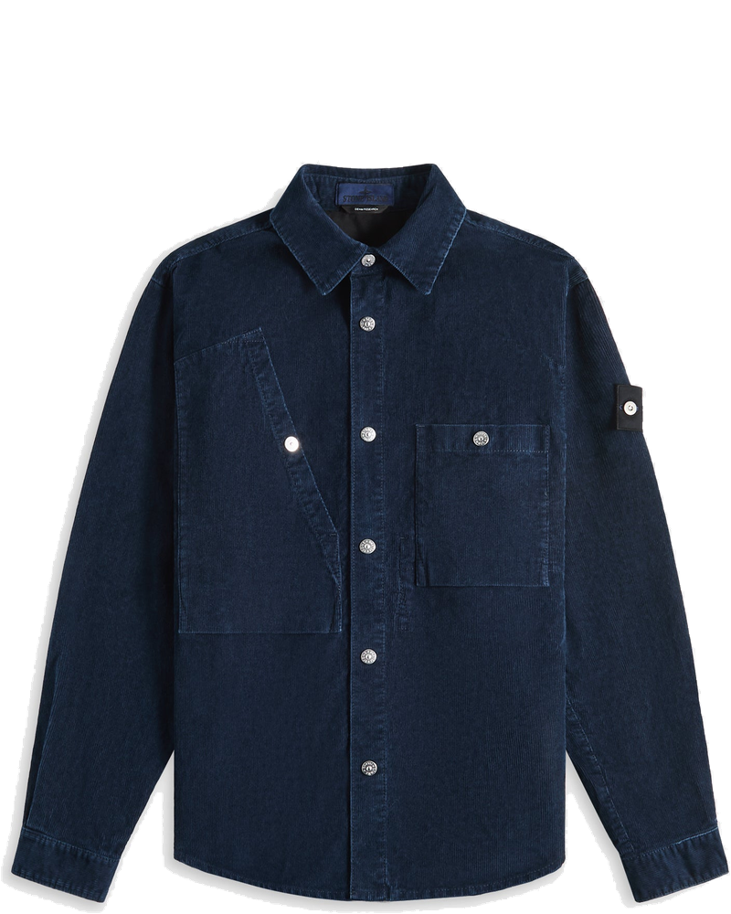 Logo Appliqued Cotton Corduroy Overshirt Indigo Stone island – Гарантія оригінальності