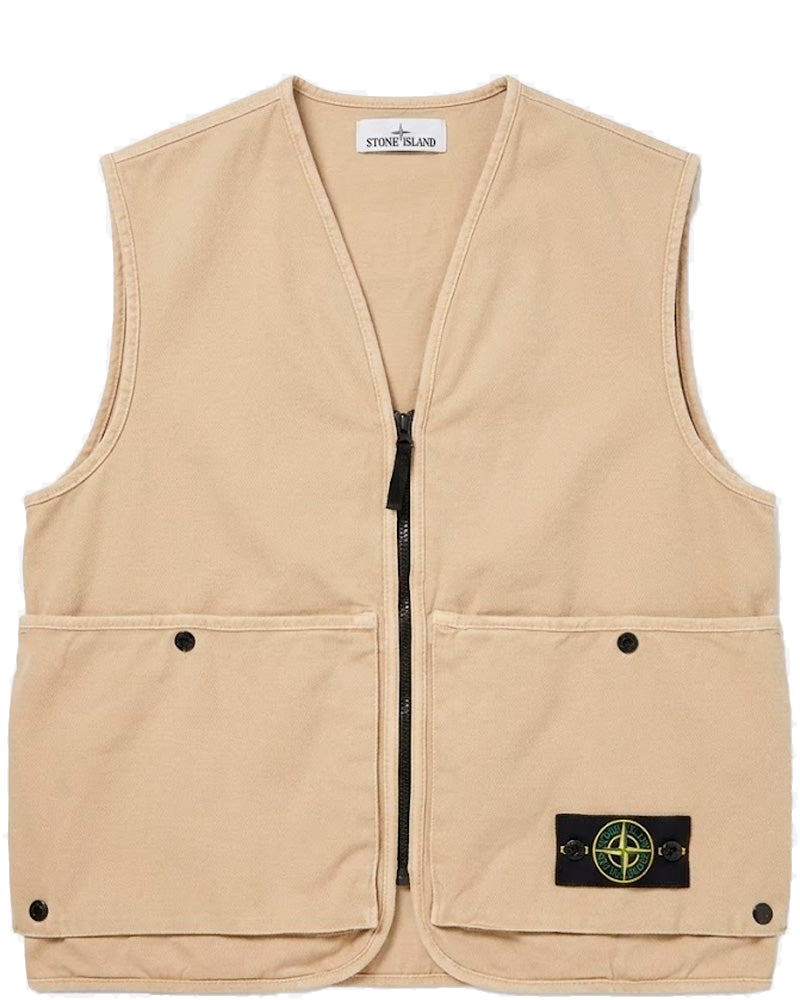 Оригінальна Beige Vest With Zipper And Pockets And Badge Stone island