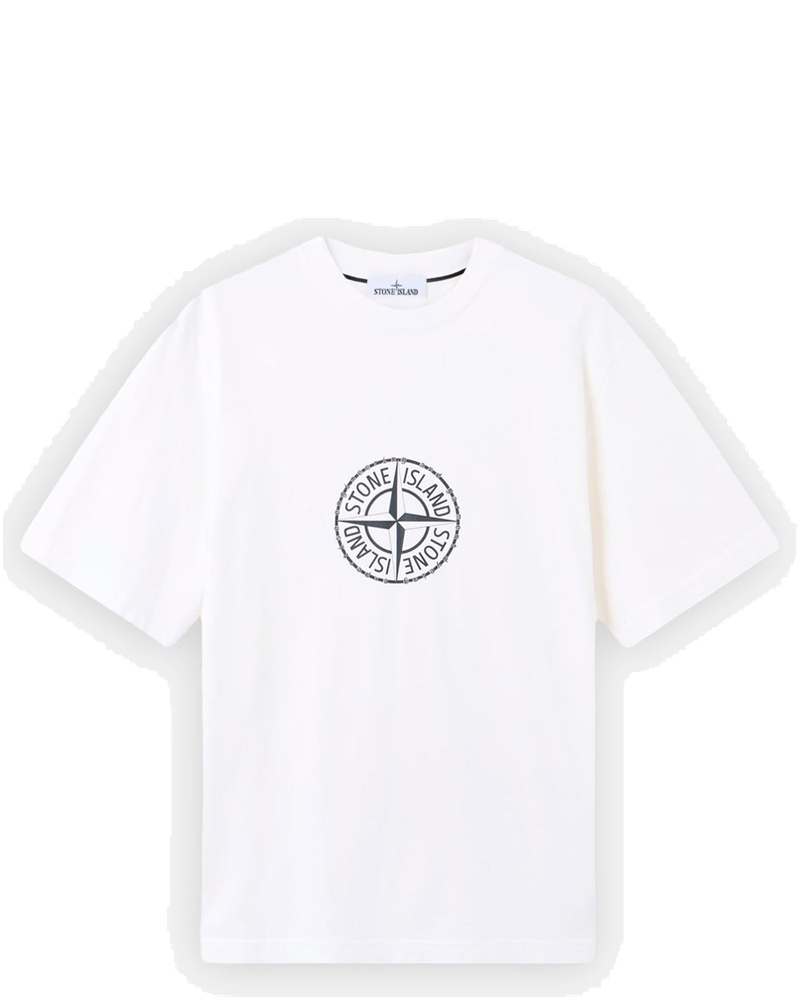 Оригінальна White Cotton T-Shirt With All Around Compass Print Stone island
