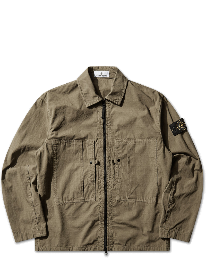 Mens Mercerised Organic Cotton Ripstop Zip Overshirt Military Green Stone island оригінал – Купити в Україні