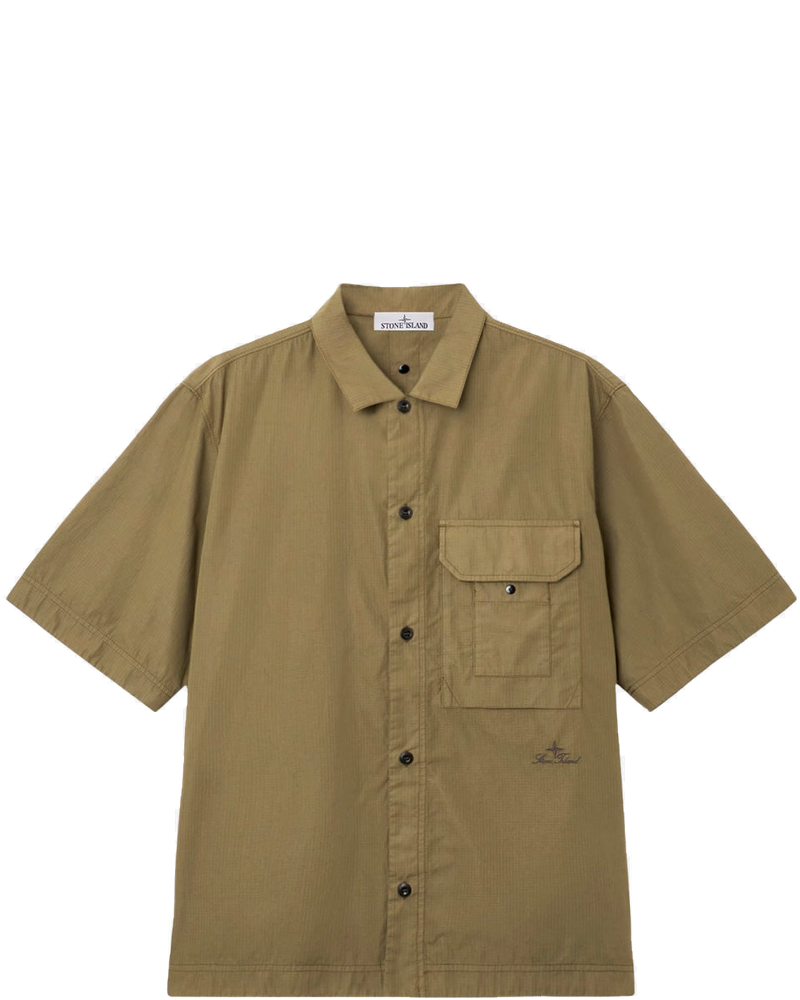 Оригінальна Green Micro Ripstop Short Sleeve Shirt With Chest Pocket Stone island