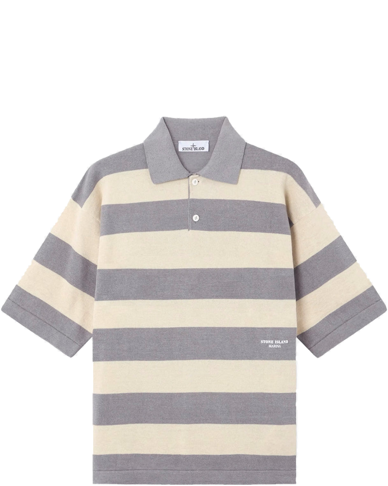 Linen-Blend Oversized Polo Shirt With Marina Print Stone island оригінал – Купити в Україні