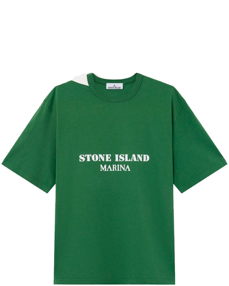 Green Combed Cotton Oversized T-Shirt With Marina Print Stone island оригінал – Купити в Україні