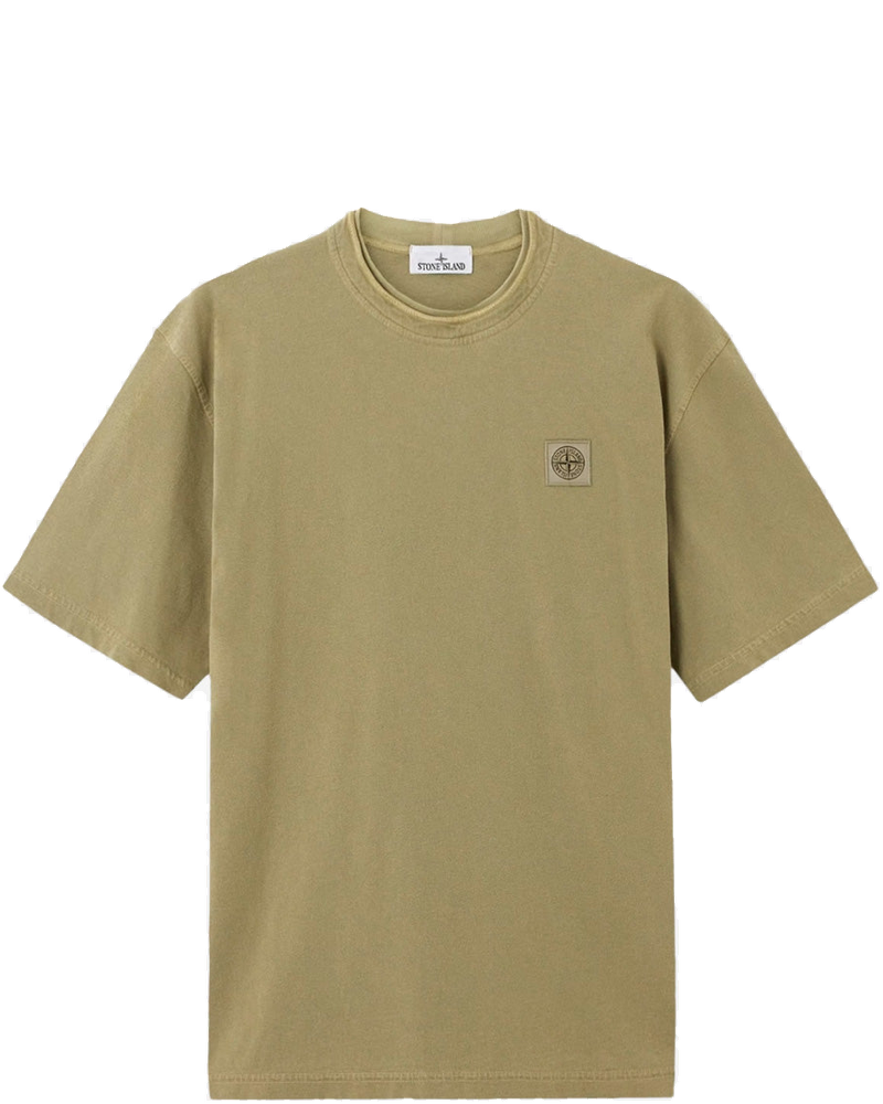 Green Combed Cotton Old Effect T-Shirt With Compass Patch Stone island – Гарантія оригінальності