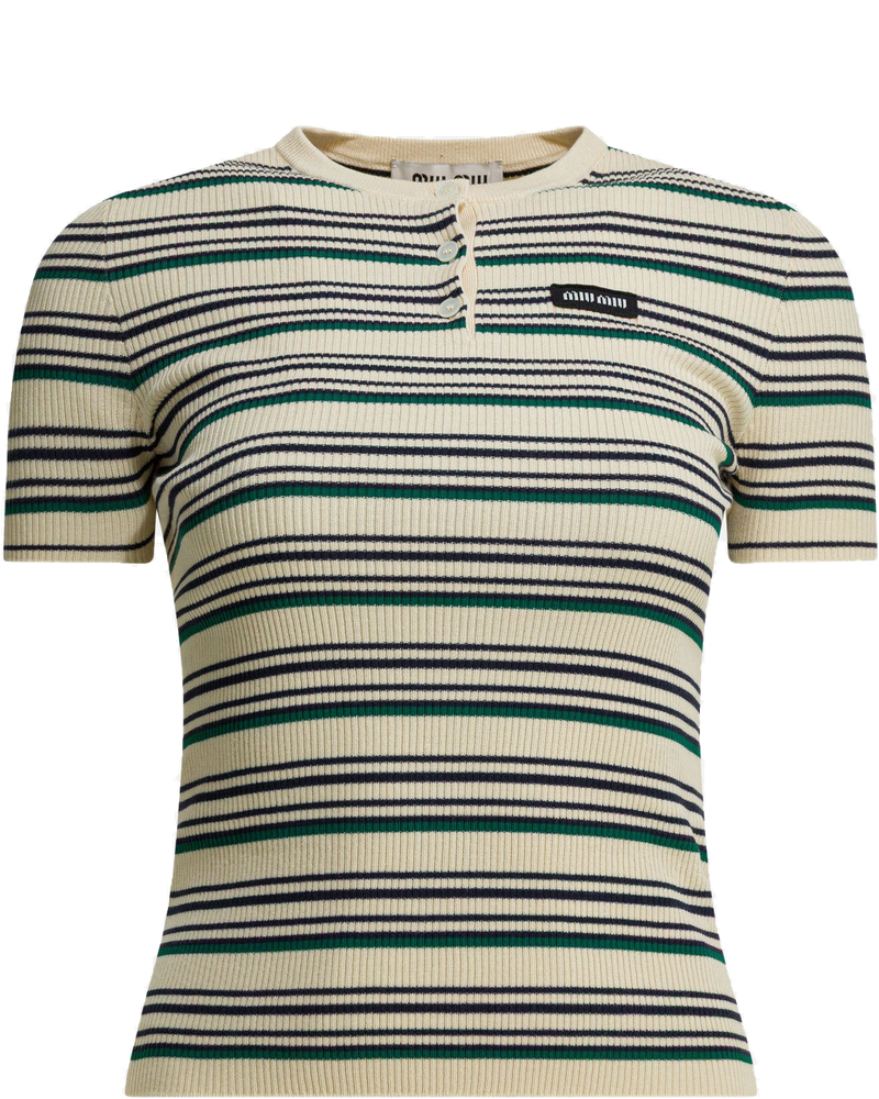 Оригінальна Striped Serafino T-Shirt With Logo Miu miu