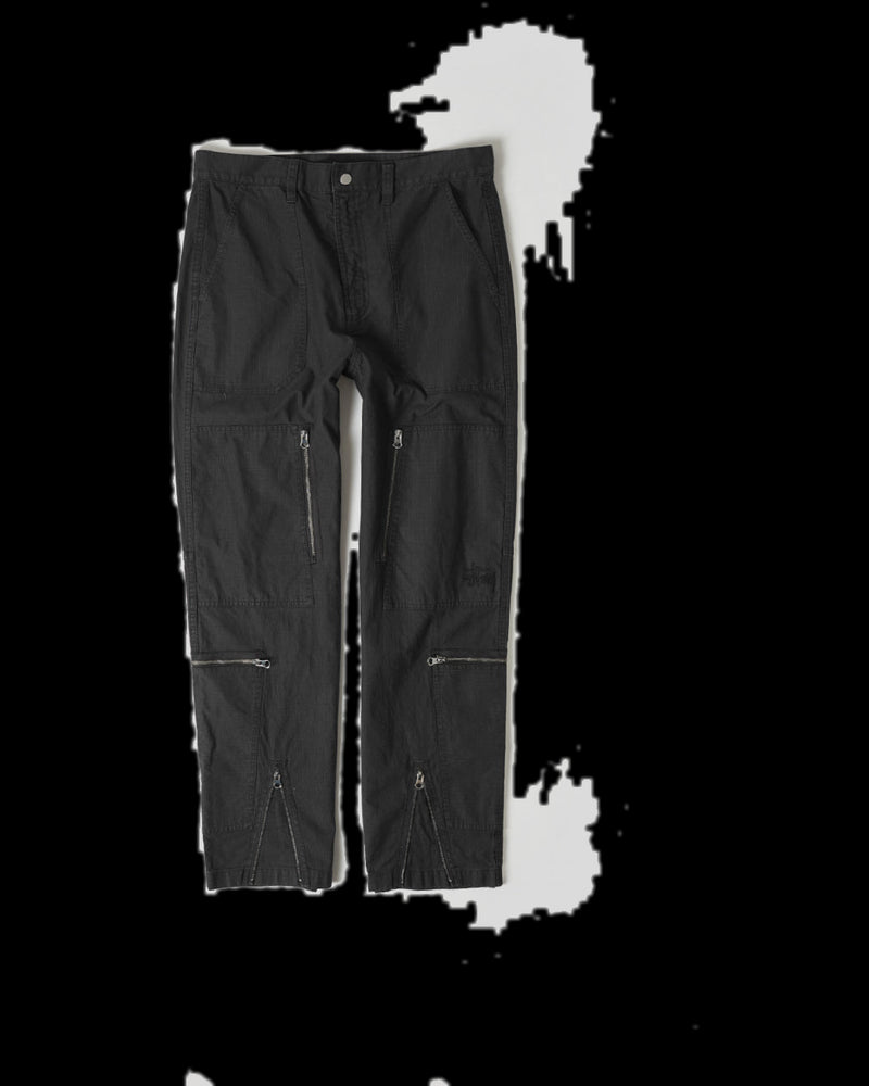 BG_REMOVED_CATALOG_FLIGH RIPSTOP PID DYED BLACK TROUSERS - STUSSY