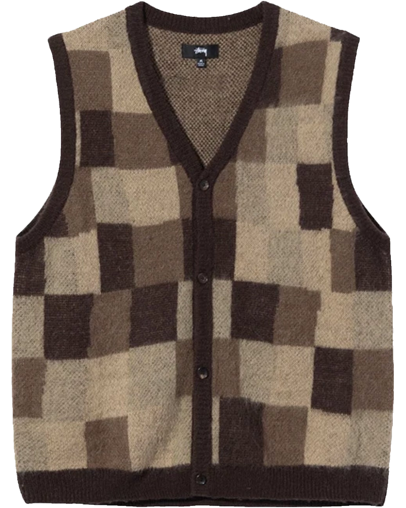 Womens Wobbly Check Sweater Vest Brown Stussy оригінал – Купити в Україні