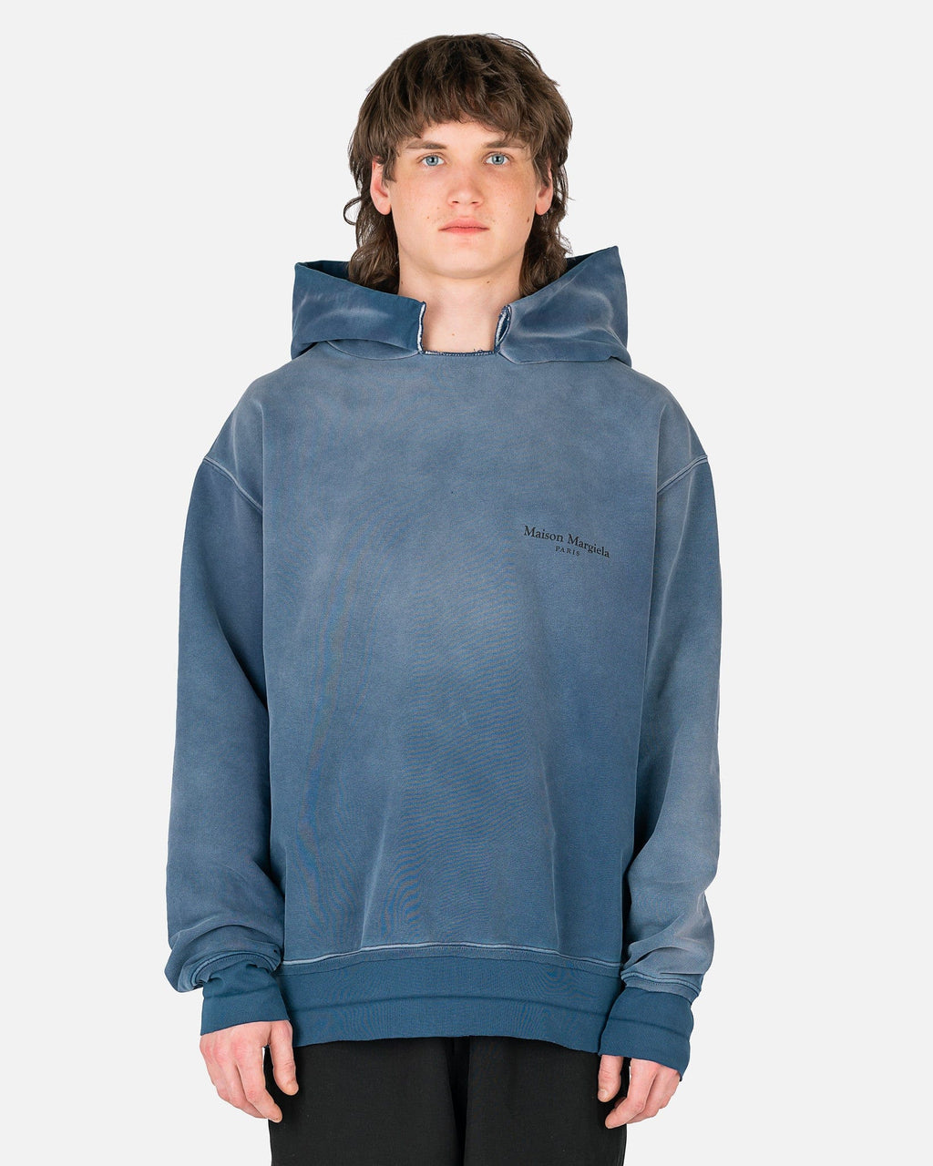 Weathered Hoodie In Slate Blue Maison margiela – Гарантія оригінальності – боковий вид