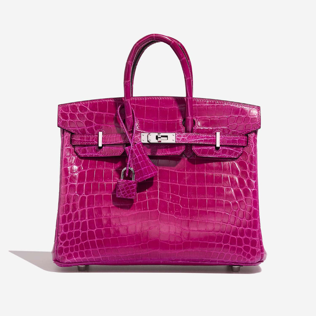 Оригінальна Birkin 25 Niloticus Crocodile Rose Pourpre Phw Hermes – боковий вид