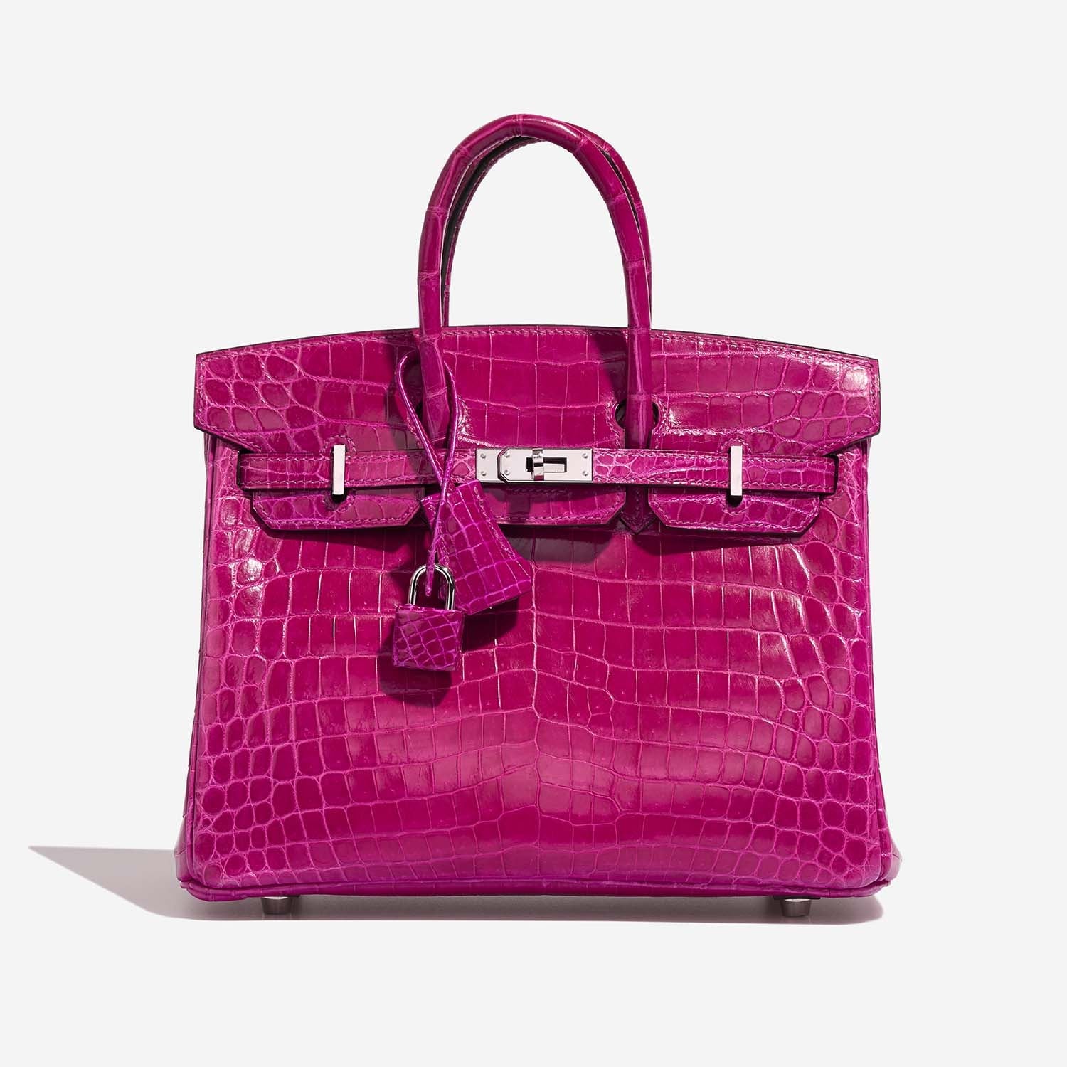 Оригінальна Birkin 25 Niloticus Crocodile Rose Pourpre Phw Hermes – боковий вид