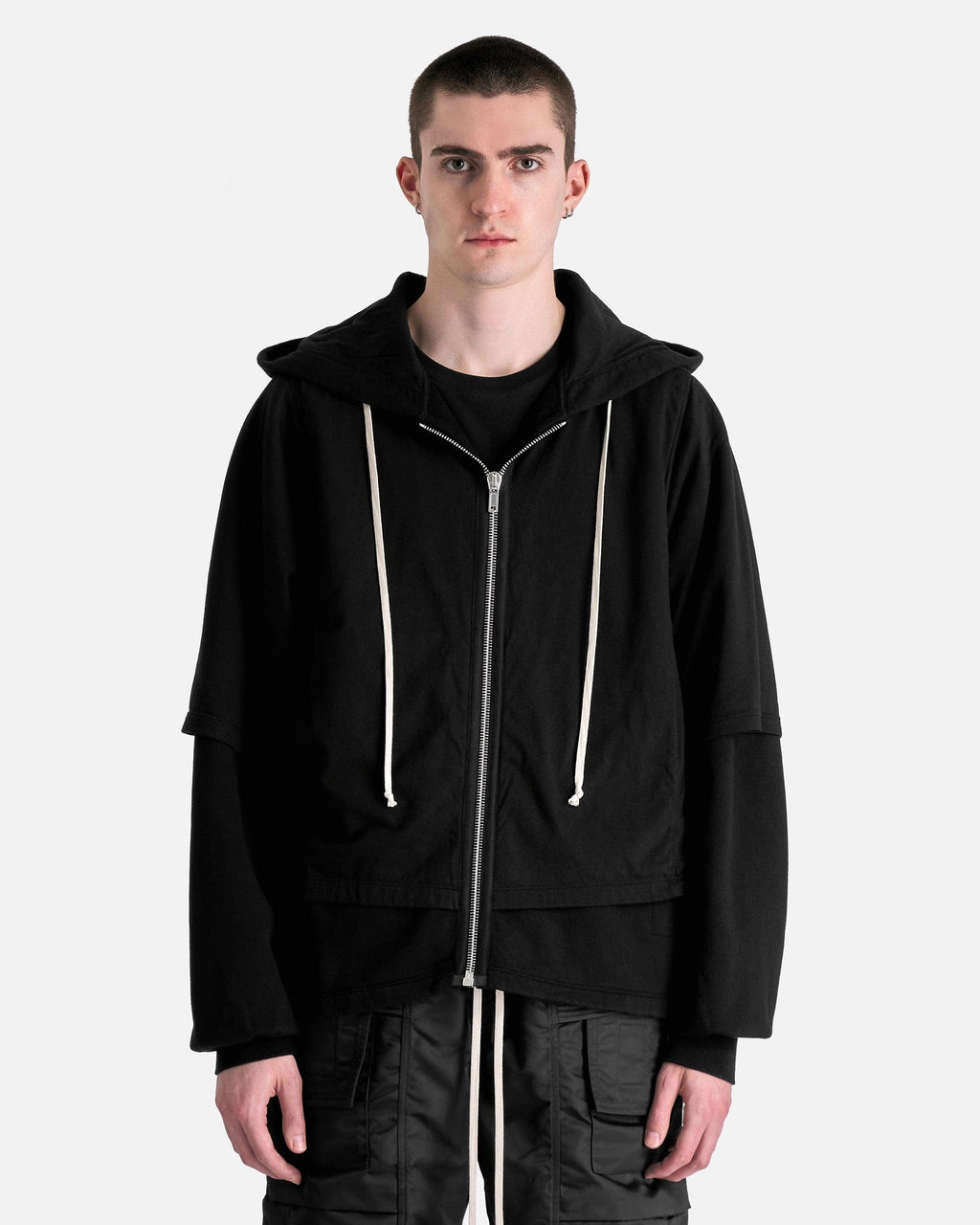 Zipped Hustler Hoodie In Black Rick owens оригінал – Купити в Україні – боковий вид